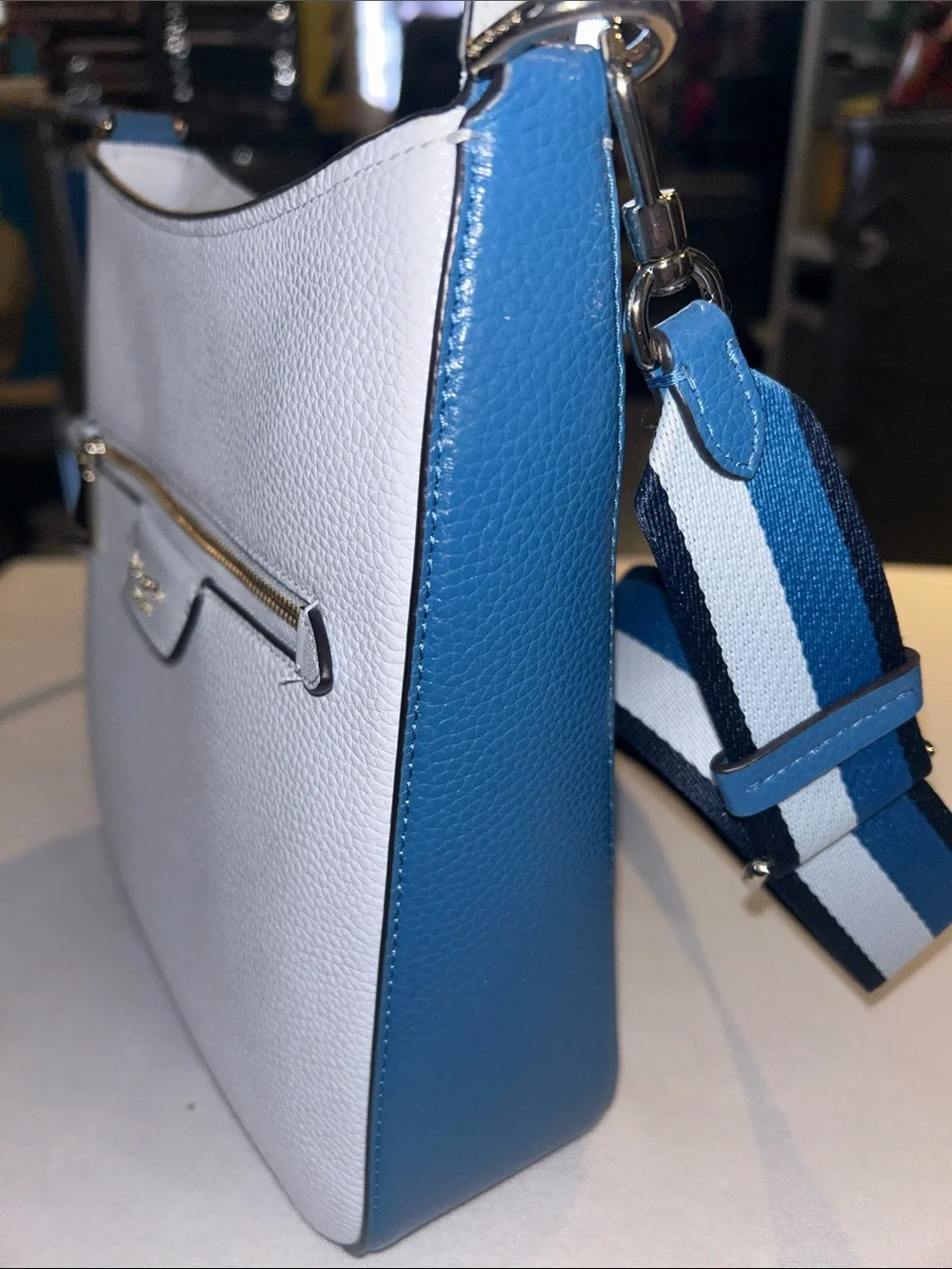 Kate Spade Blue two-toned Leather Crossbody Messenger Bag with Branded Strap